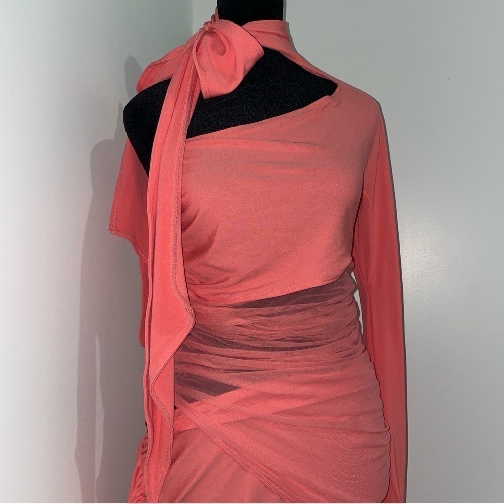 NEW! Mugler x H&M- Collector’s Edition Knot-Detail One-Shoulder Dress Pink M - Picture 4 of 16